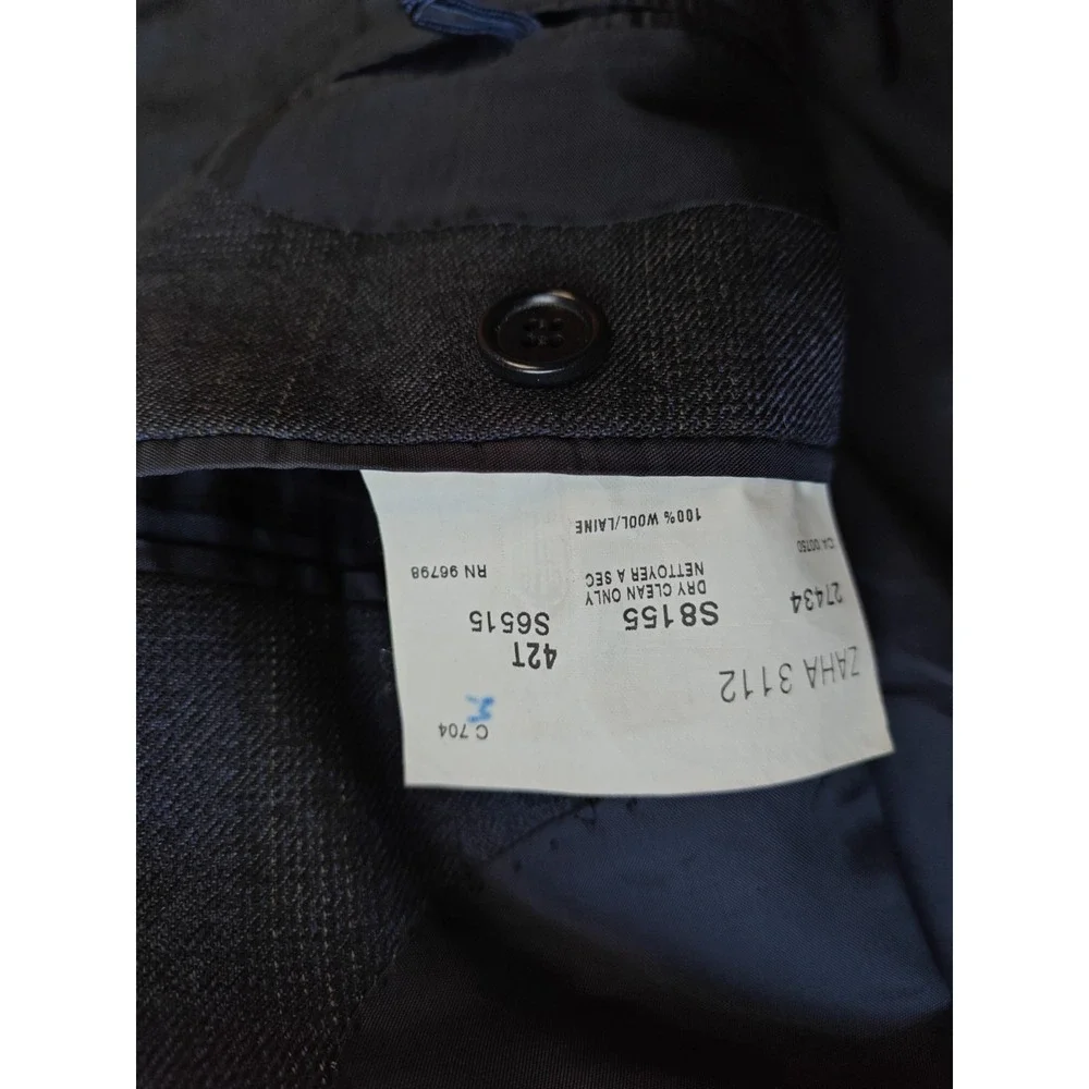 Zaharoff Mens Wool Sports Coat 42L Blue Plaid Canada 3 Button Nordstrom Blazer